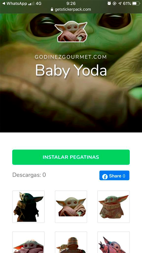 Stickers baby yoda para whatsapp